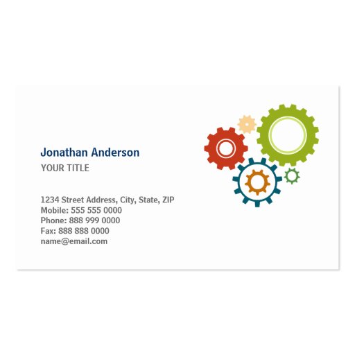 Mechanical Cogs business cards (front side)