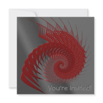 Mechanical Shell! Red Gray. Fractal Graphic Invite invitations