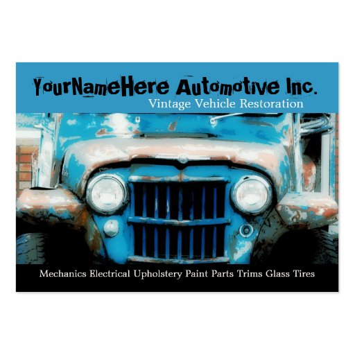 Mechanics Repair Shop with closeup wreck car Business Card Templates (front side)