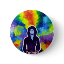 Medatating Woman by Piliero Pinback Button