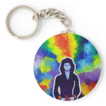Medatating Woman by Piliero Key Chain