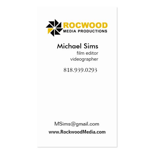 "Media Production" Consultant, Film Editor, Video Business Card Templates (back side)