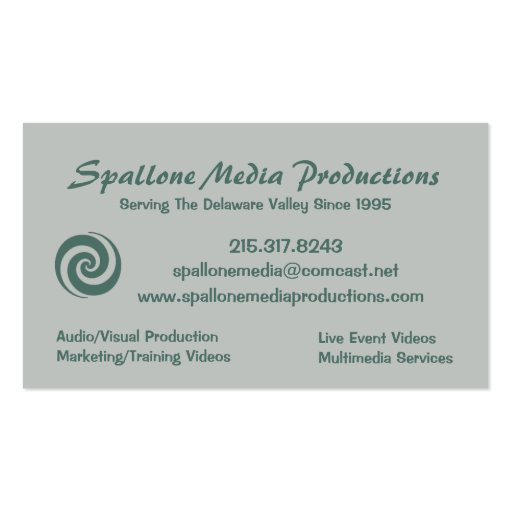 Media Productions Business Card (back side)