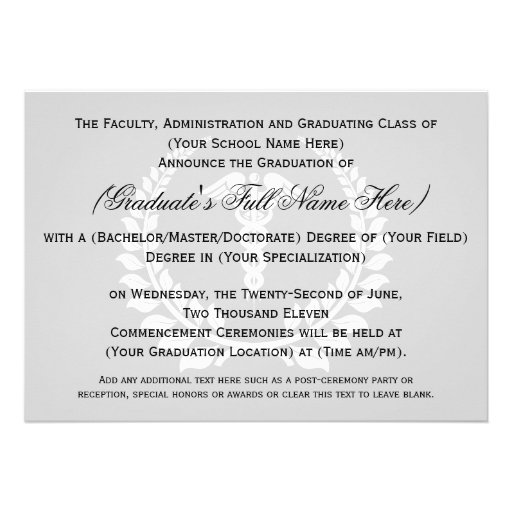 Medical Caduceus Laurel Custom Invite