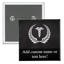 Medical Caduceus Laurel Pinback Button