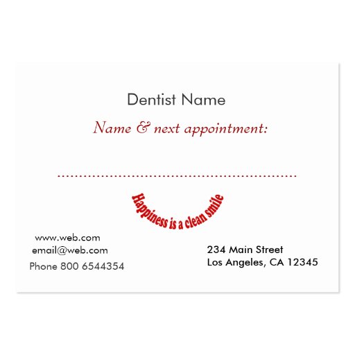 Medical Dentist Appointment Card Business Card (back side)