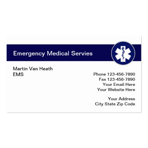 Medical Emergency Business Cards (front side)