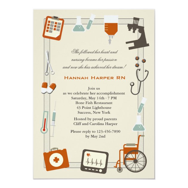 Medical Frame Nursing School Graduation Invitation (front side)
