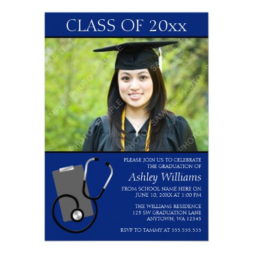 Medical Nursing School Blue Photo Graduation Personalized Announcement (front side)