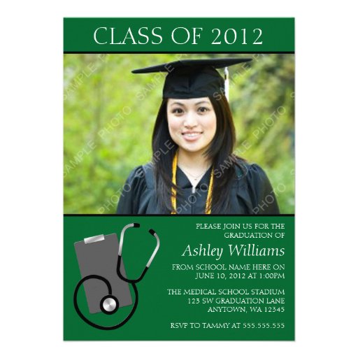 Medical Nursing School Green Photo Graduation Invite (front side)