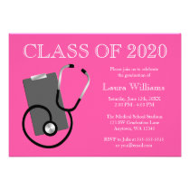 Medical Nursing School Pink Graduation invitations