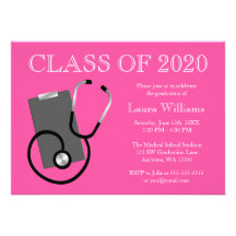 Medical Nursing School Pink Graduation Personalized Announcement