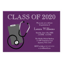 Medical Nursing School Purple Graduation invitations