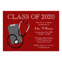 Medical Nursing School Red Graduation Custom Announcement