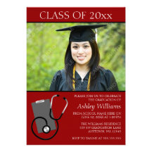 Medical Nursing School Red Photo Graduation Custom Invitations