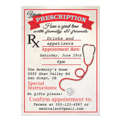 Medical School Graduation Prescription Invitation