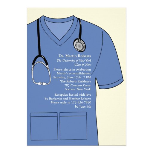 Medical Scrubs Blue Graduation Invitation