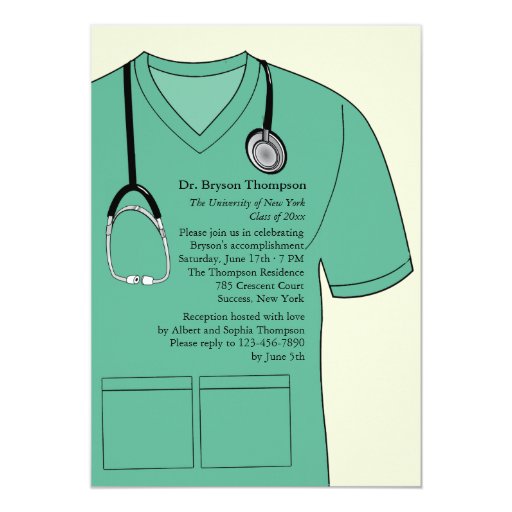 Medical Scrubs Green Graduation Invitation (front side)