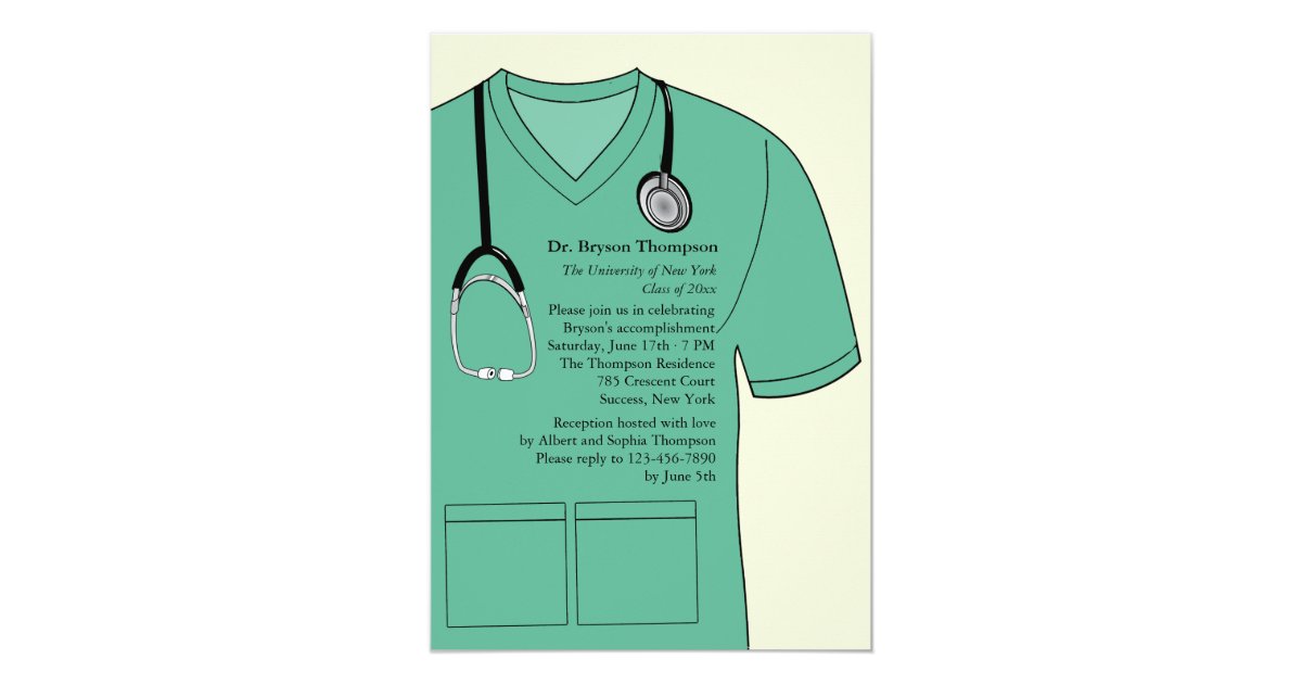 Medical Scrubs Green Graduation Invitation
