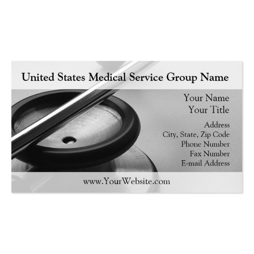 Medical Stethoscope, Black and White Business Card Templates (front side)
