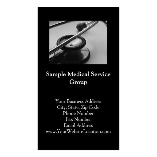 Medical Stethoscope, Black and White Business Card Templates (front side)