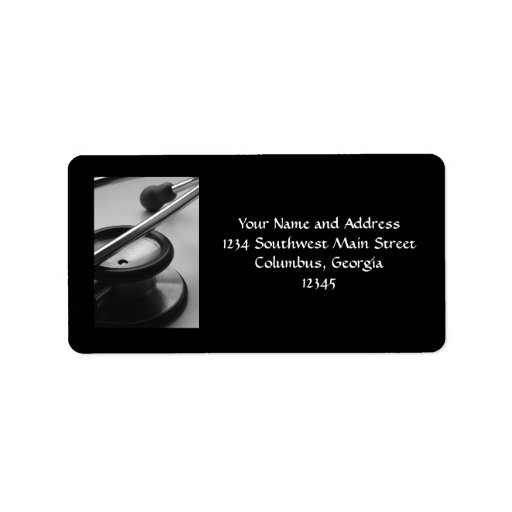 Medical Stethoscope, Black and White Personalized Address Label
