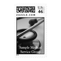 Medical Stethoscope, Black and White Postage Stamp