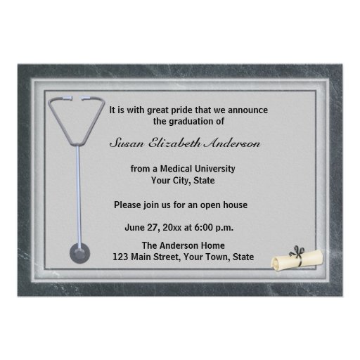 Medical Stethoscope Gray Graduation Invitation