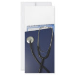 medical stethoscope on blue folder personalized rack card
