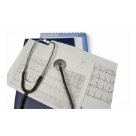 postcard - medical stethoscope on cardiogram EKG readings