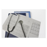 medical stethoscope on cardiogram EKG readings Stationery Design