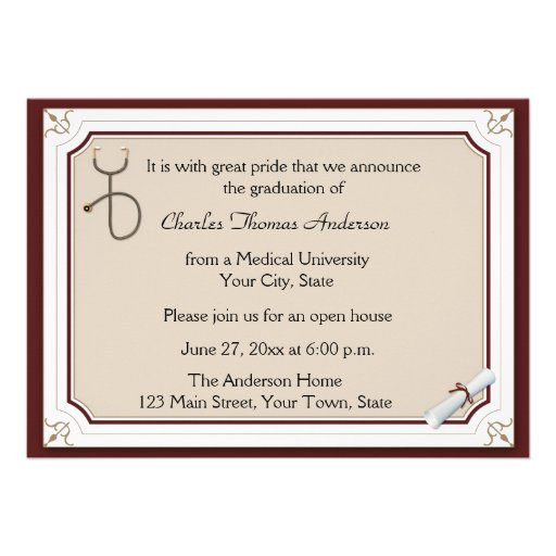 Medical Stethoscope Tan Graduation Invitation