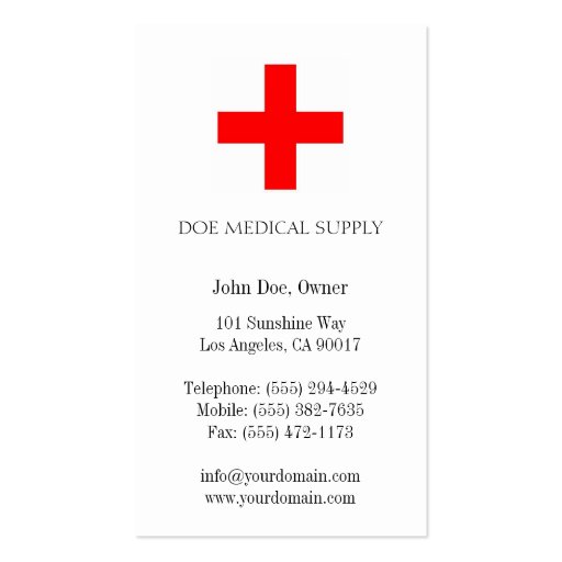 Medical Supply W/W Business Card Templates (back side)