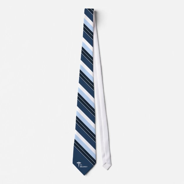 Medical Symbol Custom Name Navy Blue Striped Tie