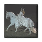 square_magnet - Pristine white medieval-styled rider on a beautiful white horse.  Also available matching invitations, picture-only or "save-the-date" postage stamps, as well as "save-the-date" postcards & magnets.