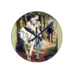 Medieval lady knight meeting in the forest round clock