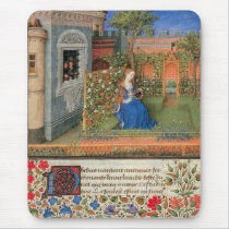 Medieval maiden in courtyard rose garden mousepad
