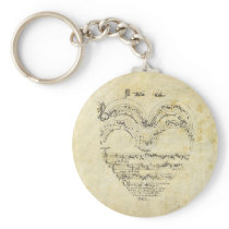 Medieval Manuscript Heart Key Chains