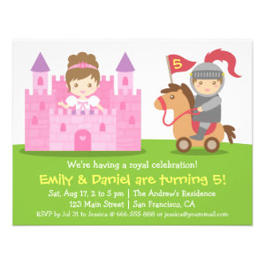 Personalised Invitations Birthday Party joint Kids Princess And Knights 