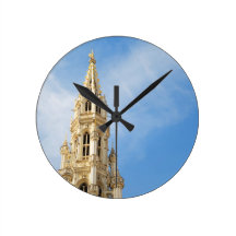medieval Town Hall in Brussels Round Wallclock