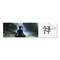 Meditating Silhouette by Waterfall Bumper Stickers