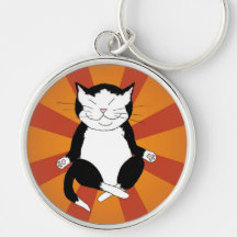 Meditating Tuxedo Kitty Keychain