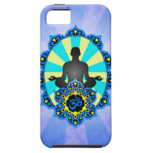 Meditation Yoga Aum, blue and yellow iPhone 5 Cases
