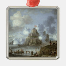 Mediterranean Castle under Siege from the Turks Christmas Tree Ornaments