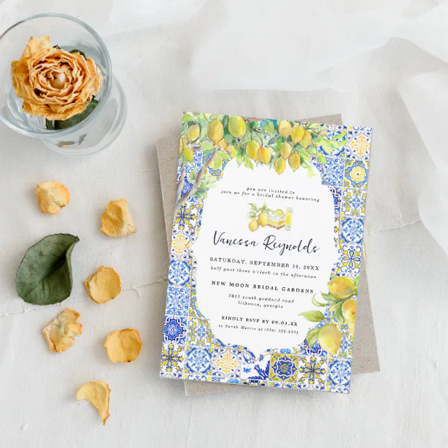 Mediterranean Lemon Tiles Bridal Shower Invitation Zazzle