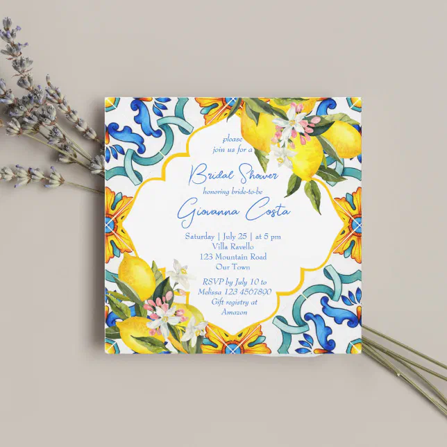 Mediterranean Majolica Tiles Lemons Bridal Shower Invitation Zazzle