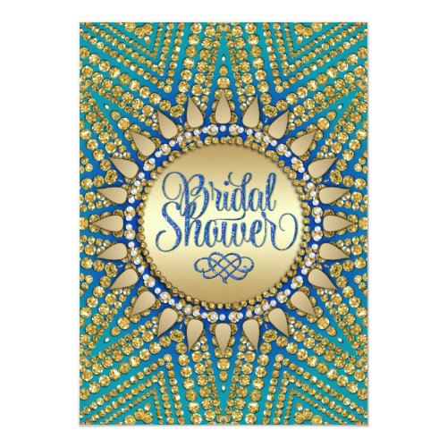 Mediterranean Sun Gold Glitter Bridal Shower 5x7 Paper Invitation Card