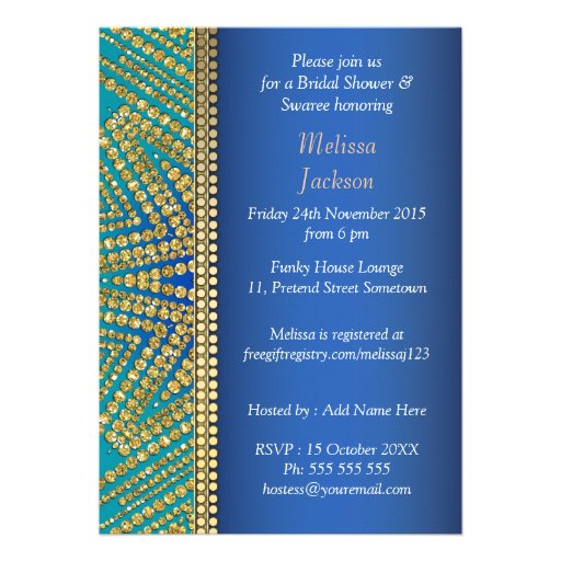 Mediterranean Sun Gold Glitter Bridal Shower Invites