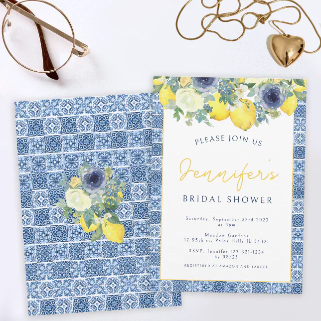 Mediterranean Tile And Lemon Bridal Shower Invitation Zazzle