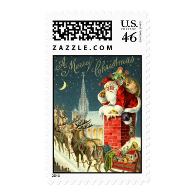 MEDIUM-Antique Christmas Santa Postage Stamp